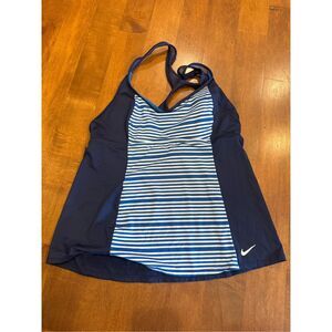 Nike Navy Blue and White Striped Tankini Swim Top